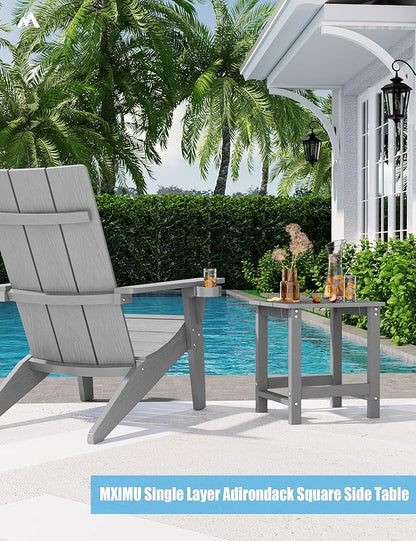 MXIMU Outdoor Side Table for Patio: 16" HIPS Weatherproof Adirondack Table - Small End Tables for Outside Porch Deck Pool Balcony Backyard - Easy Assembly No Maintenance Grey