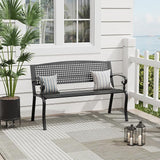 Outdoor Bench, 50 inches Metal Garden Bench, Cast Iron Steel Frame Patio Chairs w/Twist Circle Pattern Backrest for Park - Photo 1