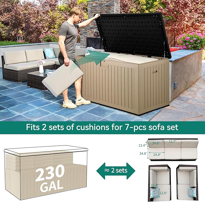 YITAHOME 230 Gallon Large Deck Box with Divider & Side Handles, Outdoor Double-Wall Storage for Patio Furniture Cushions - Photo 7