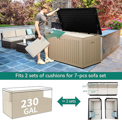 YITAHOME 230 Gallon Large Deck Box with Divider & Side Handles, Outdoor Double-Wall Storage for Patio Furniture Cushions, Garden Pool Accessories, Waterproof & Lockable