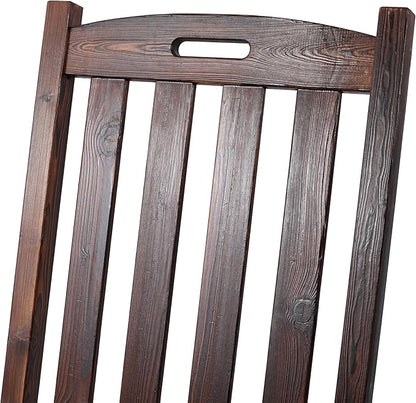 Patio Wooden Rocking Chair, High Back Wood Rocker Accent Chairs, Durable Porch Rocker Chair with Wide Seat, Patio Rockers for Outdoor & Indoor, Garden, Porch (Brown)