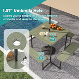 Giantex Picnic Table Bench Set for 4-8 People, 34" Outdoor Square Dining Table & 2 Benches w/Umbrella Hole - Photo 5