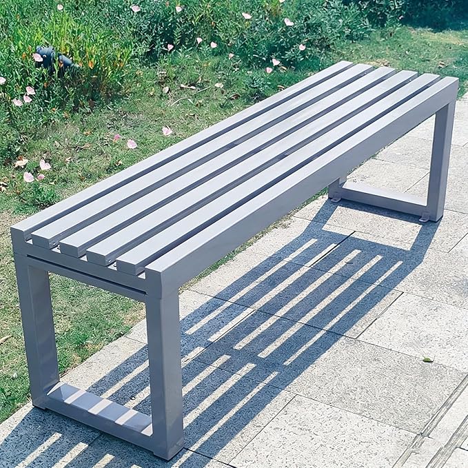 Park Bench for Outside, Outdoor Benches Weatherproof, Metal Garden Bench 2-Person Seat 100/120/150/180 Cm Patio Benches Backless for Lawn Yard Entryway, Capacity 660 Lbs(Gray,150 cm/59 in)