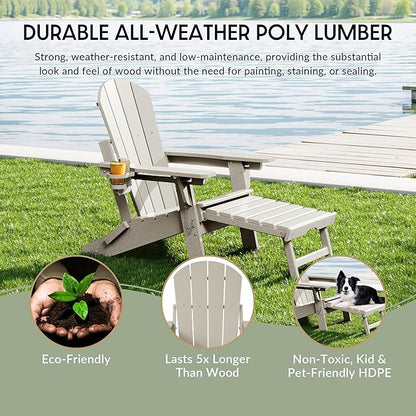 WestinTrends Malibu Folding Adjustable Adirondack Chair with Retractable Ottoman and Cup Holder (Set of 2), Sand