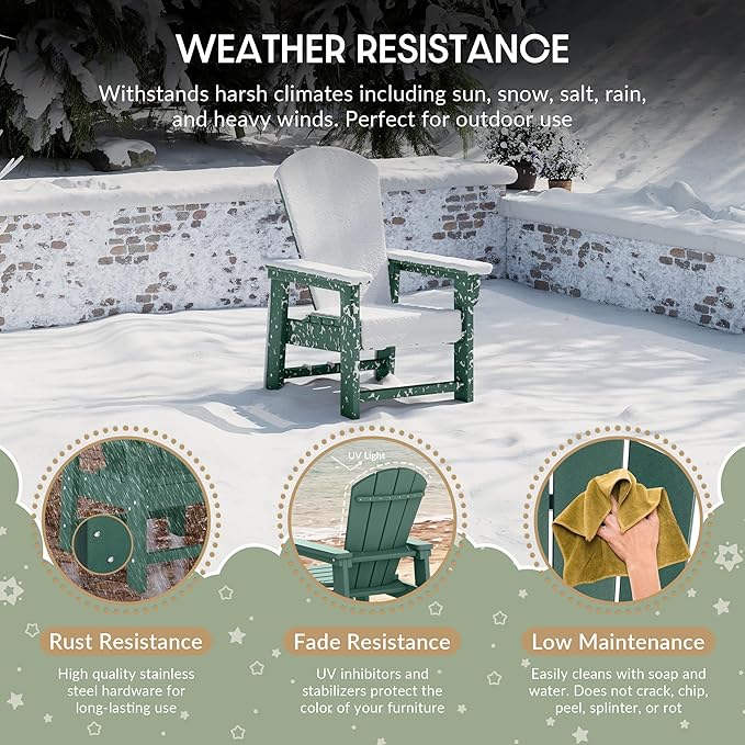 WestinTrends Malibu Kids Outdoor Adirondack Plastic Patio Chair (Set of 2), Dark Green