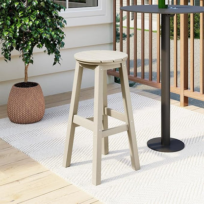 Costaelm 29" Height Outdoor Bar Stools, All-Weather Bar Stools, Adirondack Poly Patio Round Bar Stool for Patio, Deck, Kitchen Counter and Garden, Sand