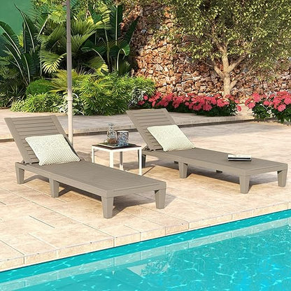 DWVO Outdoor Chaise Lounge, Pool Lounge Chair Set of 2 w/ 5-Level Backrest, Waterproof & Easy Assembly Patio Lounge Chair for Garden, Pool, and Beach (Taupe)