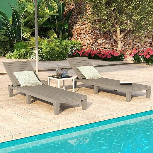 DWVO Outdoor Chaise Lounge, Pool Lounge Chair w/ 5-Level Backrest, Waterproof & Easy Assembly Patio Lounge Chair for Garden, Pool, and Beach (Taupe)