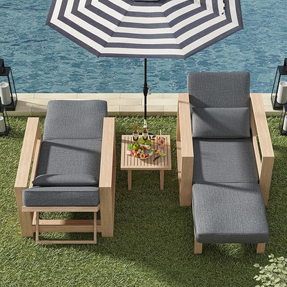 HULALA HOME Outdoor Chaise Lounges Set of 2, Solid Wood Patio Lounge Chairs with Lumbar Pillow, Adjustable Reclining Poolside Lounge Chairs, Charcoal