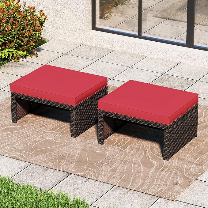 Tangkula 2 Pieces Patio PE Rattan Ottomans - Photo 2