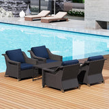 5 Pieces Outdoor Conversation Furniture Set - 4 PE Rattan Armchairs, 1 Metal Coffee Table - Photo 5