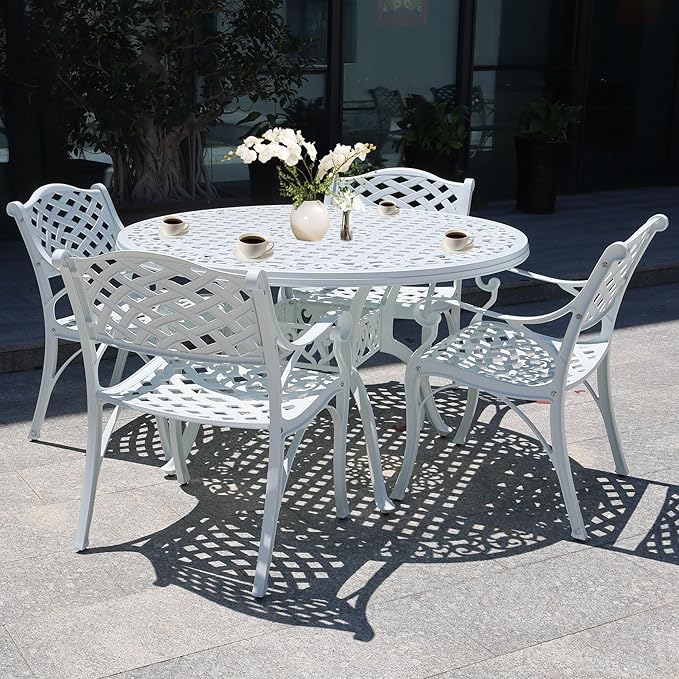 48" Round Patio Table for 6-8 Person Cast Aluminum Bistro Table with 2.36" Umbrella Hole, Metal Outdoor Dining Tables - Photo 2