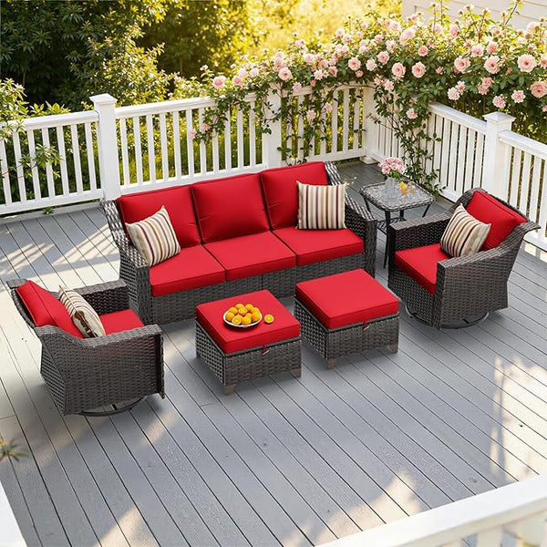 6 Pieces Patio Conversation Furniture Set - 1 Sofa, 2 Swivel Chairs, 2 Ottomans, 1 Side Table - Photo 1