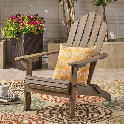 Christopher Knight Home Foldable Adirondack Chair Outdoor Acacia Wood Patio Chair with Slat Panel Design and Compact Folding Frame for Porch Backyard