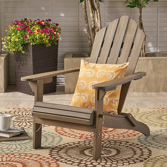 Christopher Knight Home Foldable Adirondack Chair Outdoor Acacia Wood Patio Chair with Slat Panel Design and Compact Folding Frame for Porch Backyard
