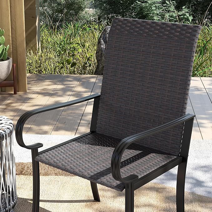 Outsunny Set of 2 Outdoor Wicker Dining Chairs, All-Weather Rattan Armchairs with Armrests, Steel Frame - Photo 8