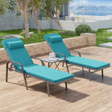 3 Pieces Patio Chaise Lounge Set Outdoor PE Rattan Armrest Lounge Chair Adjustable Backrest Reclining Chair with - Photo 2