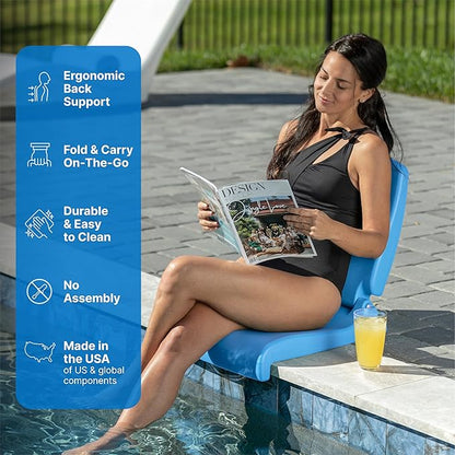 Step2 Vero Pool Lounger and Folding Adult Flip Seat Bundle, Outdoor/Indoor Waterproof Patio Furniture, Provides Back Support When Sitting, Made of Durable Plastic, White/Capri Blue