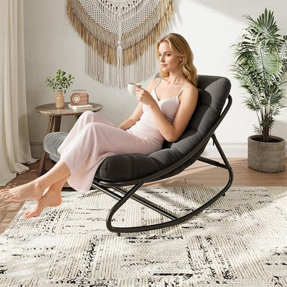 PeakPursuit Indoor Outdoor Papasan Rocking Chair with Cushion, Oversized Outdoor Rocking Chair, All Weather Rocking Papasan Chair for Bedroom/Living Room/Porch/Garden/Patio