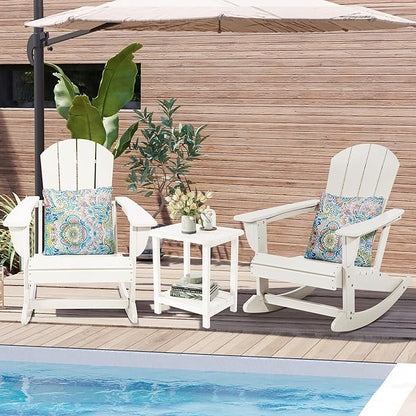Sundale Outdoor Rocking Chair Set of 2 with Pillow, Patio Plastic All Weather Adirondack Rocker for Proch, Water Resistant for Outside, Garden, Pool, Yard, White