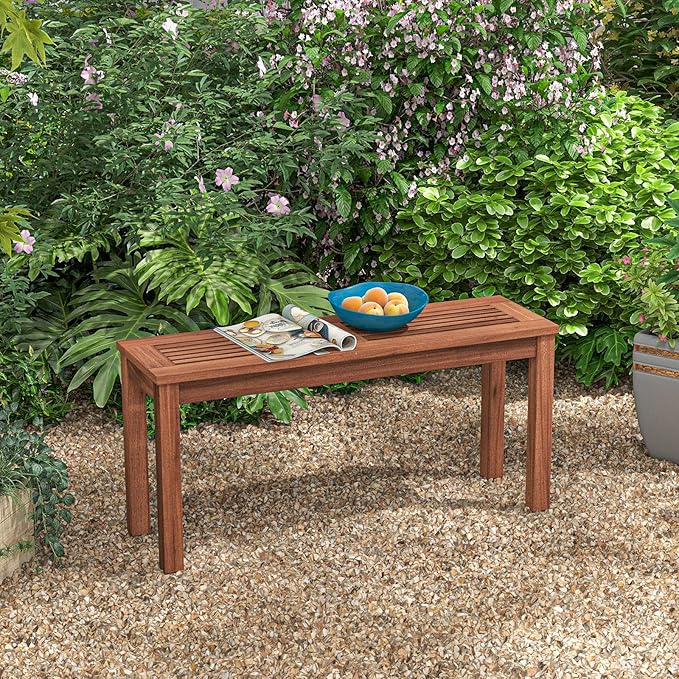 HAPPYGRILL Outdoor Backless Bench, Patio Dining Bench with Breathable Slatted Seat, 2-Seat Rustic Wood Bench for Entryway, Garden, Backyard, Deck, Natural