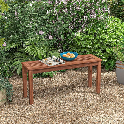 Wooden Outdoor Bench, 2-Seater Backless Garden Bench, Solid Weatherproof Wood Frame for Outdoors, 39.5” Long Slatted Patio Bench for Entryway, Porch, Backyard, Lawn, Natural