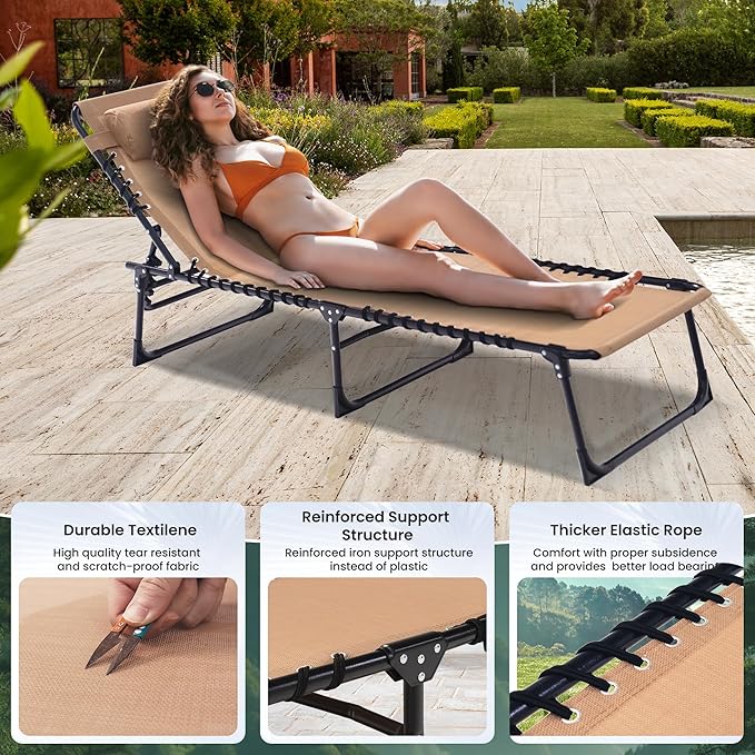 2 Pack Folding Chaise Lounge Chair 5-Position Adjustable Outdoor Recliner 400LB Capacity Portable Patio Camping Beach - Photo 7
