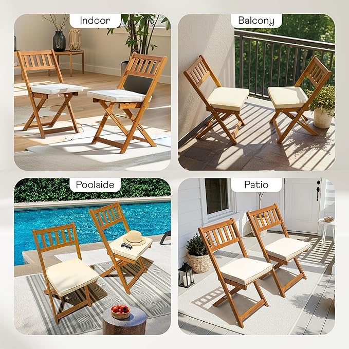 IDZO Serene Bistro Set – 2-Piece Foldable Acacia Wood Chairs with Cushions, FSC-Certified Durable Construction - Photo 5