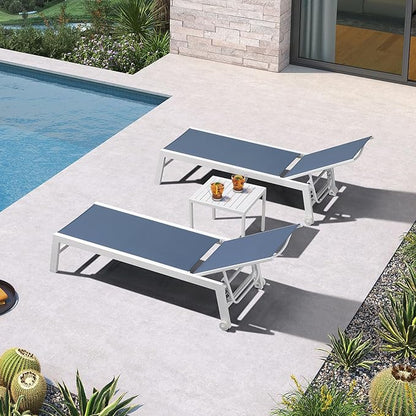 PURPLE LEAF Patio Lounge Chair 2 Pieces White Aluminum Outdoor Chaise Lounge for Pool Backyard Beach with Wheels and Table, Indigo