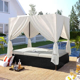SOFTSEA Outdoor Rattan Daybed with Cushions and Adjustable Seats, Wicker Outdoor Sunbed for Yard Garden, Beige - Photo 3