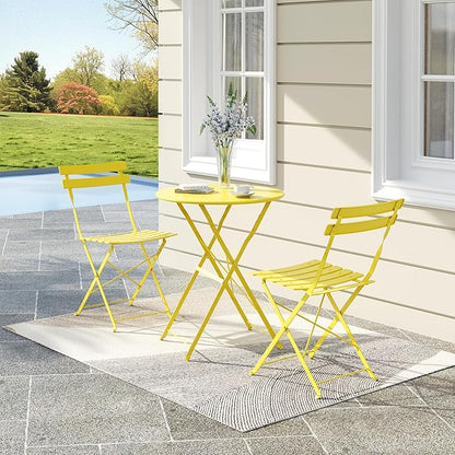 GarveeLife 3 Piece Outdoor Bistro Set, Metal Patio Furniture Set with 2 Chairs and 1 Table, Durable Steel Frame for Garden, Balcony, Porch, Backyard, Yellow