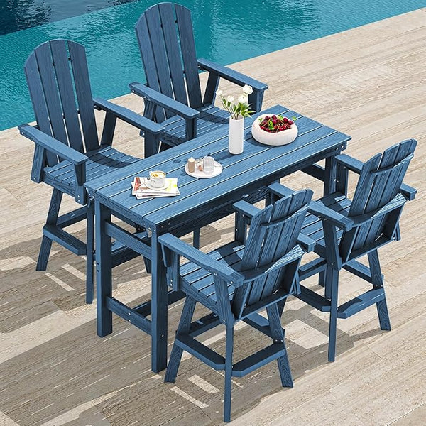 SERWALL 5-Piece Swivel Adirondack Bar Set, HDPE Swivel Bar Height Chairs Set of 4 with Bar Table - Photo 1