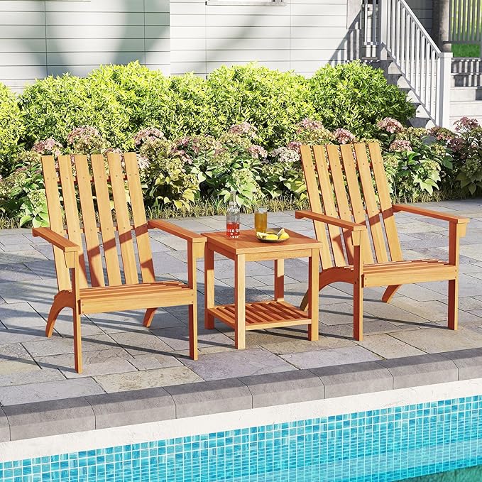 Tangkula Outdoor Adirondack Chair, Solid Acacia Wood Fire Pit Chair with Inclined Backrest, Curved Seat & Wide Armrests - Photo 5