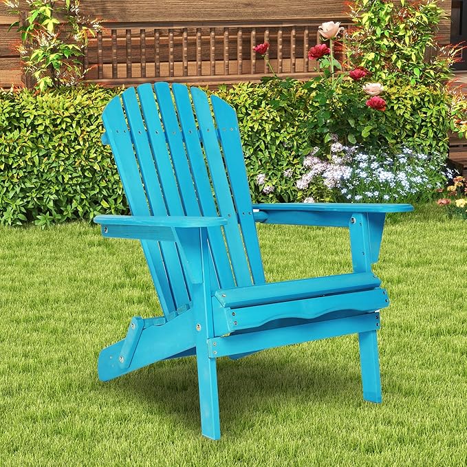 KEVINSPACE Adirondack Chair Folding AdirondackChairs Set of 2 Outdoor Chairs PatioChairs Setof2 Solid Wood Porch ChairsFire for Adult PitChairs Front PorchChairs for Garden Backyard Beach Blue