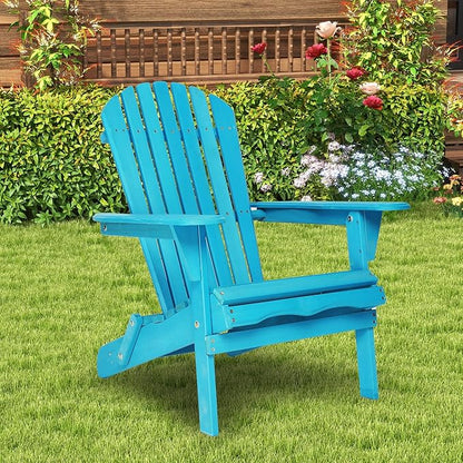 KEVINSPACE Adirondack Chair Folding AdirondackChairs Set of 2 Outdoor Chairs PatioChairs Setof2 Solid Wood Porch ChairsFire for Adult PitChairs Front PorchChairs for Garden Backyard Beach Blue