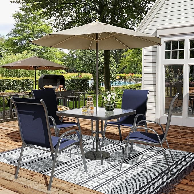 Amopatio Patio Chairs Set of 4, Outdoor Stackable Dining Chairs for All Weather, Comfortable Breathable Garden Outdoor Furniture for Backyard Deck, Blue