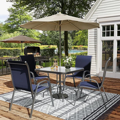 Amopatio Patio Chairs Set of 4, Outdoor Stackable Dining Chairs for All Weather, Comfortable Breathable Garden Outdoor Furniture for Backyard Deck, Blue