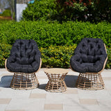 Swivel Chairs for Outside Patio Set of 3, 360° Swivel Pe Wicker Luxury Lounger Chair with 20" Side Table - Photo 2