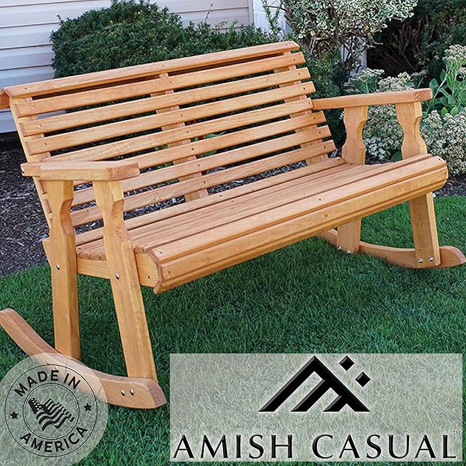 Amish Casual Heavy Duty 800 Lb Roll Back Pressure Treated Double Rocker with Cupholders (Cedar Stain)