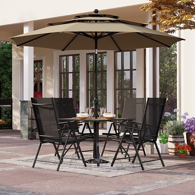 PHI VILLA Patio Folding Chairs Set of 4, Portable Outdoor Dining Chairs with Adjustable Backrest for Outside, Garden - Photo 8