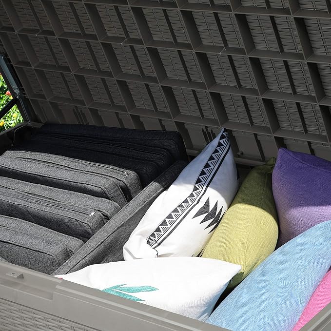 YITAHOME 100 Gallon Large Resin Deck Box Outdoor Storage Boxes for Patio Furniture, Outdoor Cushions - Photo 9
