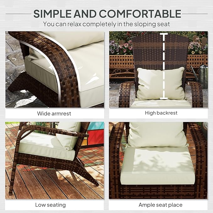 Outsunny Patio Wicker Adirondack Chair, Outdoor All-Weather Rattan Fire Pit Chair with Soft Cushions - Photo 5