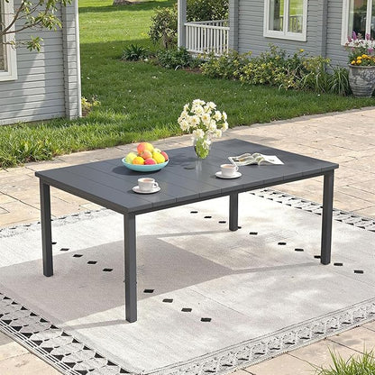 Outdoor Dining Table for 6, 63" Rectangle Outdoor Table with Adjustable Umbrella Hole, All-Weather Metal Patio Dining Table for Lawn Garden Backyard Deck, Dark Grey