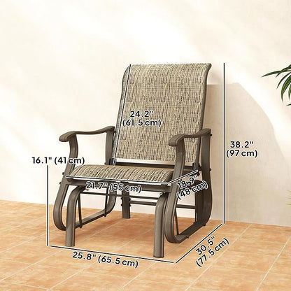 Outsunny Outdoor Glider Chair, Gliders for Outside Patio with Steel Frame and Mesh Fabric for Backyard, Garden, and Porch, Light Mixed Brown
