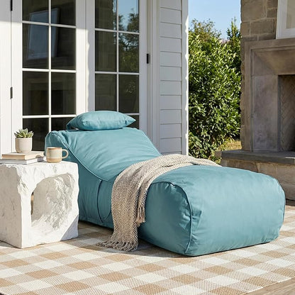 Christopher Knight Home Morton Outdoor Bean Bag Chair, Fabric Bean Bag Chair for Adults and Kids, Indoor/Outdoor Sun Lounger with Headrest, Patio Chaise Lounge Chair, Teal