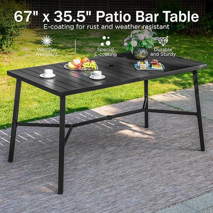 PHI VILLA 7 Piece Outdoor Bar Set, Counter Height Patio Bar Furniture with Swivel Bar Stools with Red Cushions & Large Metal Bar Dining Table for Garden, Yard and Deck