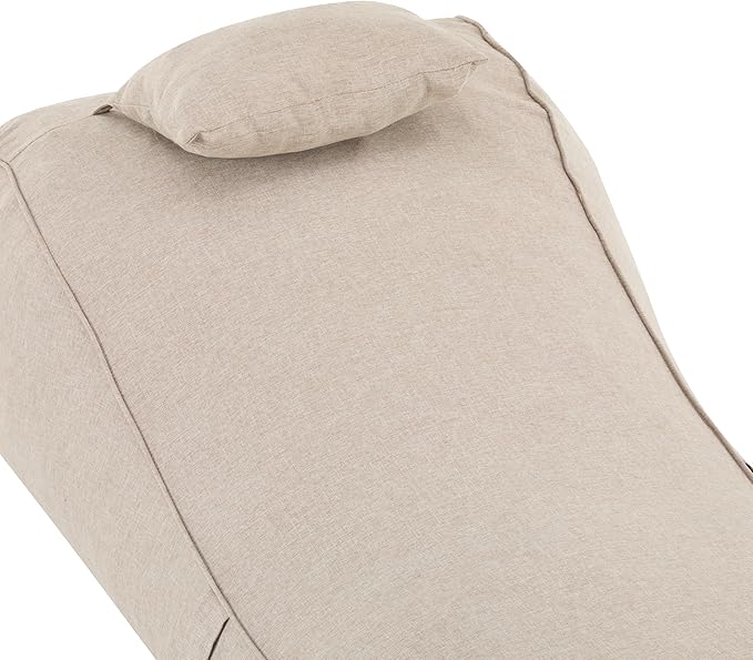 Merax Outdoor Bean Bag Chairs with Headrest, 71" L Large Lounger Chair for Adults Bean Bag Bed with Foam Filled for Patio Pool Balcony & Desk, Beige Fabric Outside Beanbag Chair, Beige