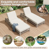 5-Position Adjustable Outdoor Chaise Lounge Set of 2, Solid Wood Patio Recliner Chair with Thick Cushions for Pool - Photo 7