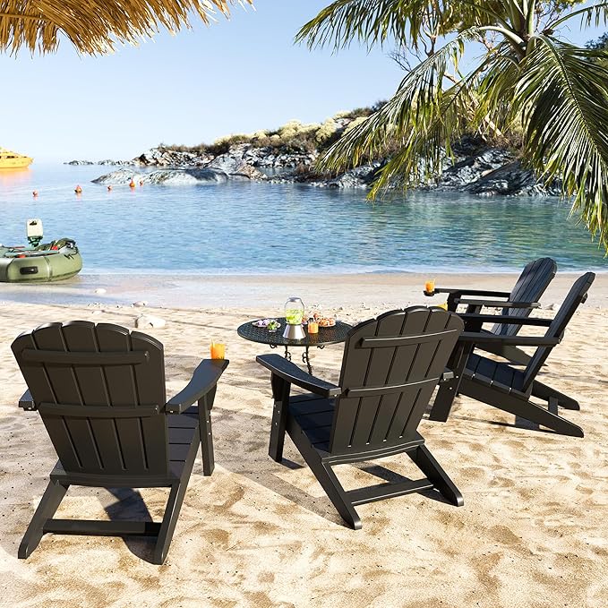 Outdoor Adirondack Chair Set of 6,HDPE Heavy All-Weather Lawn Chairs,Plastic Patio Chairs,Modern Wooden Textured Adirondack Chair,Backyard Patio Lawn Poolside Fire Pit
