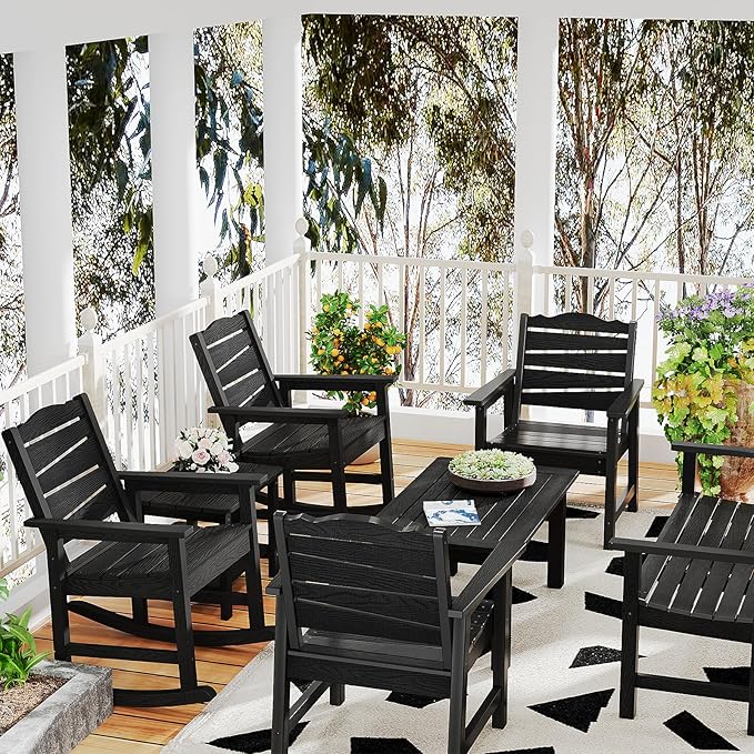 36" Outdoor Coffee Table, Weatherproof HIPS Patio Coffee Tables for Outside, All Weather Center Table with 220lbs Capacity for Deck, Garden, Balcony, Indoor or Outdoor Use, Black